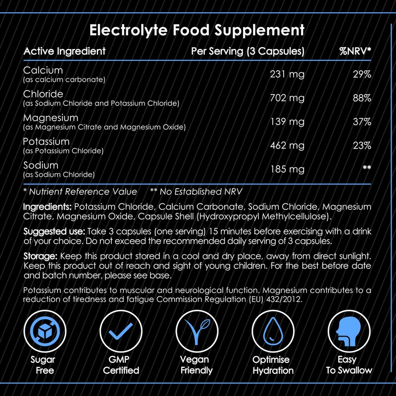 Gym Guru® Electrolytes Capsules High Strength, 240 Capsules, UK Made