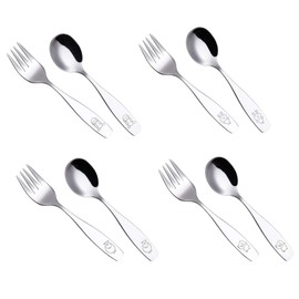 ANNOVA Kids Silverware 8 Pieces Children's Safe Flatware Set Stainless Steel - 4 x Children Safe Forks, 4 x Tablespoons, Toddler Utensils, Metal Cutlery Set Engraved (Dog Bunny Lamb Piggy)