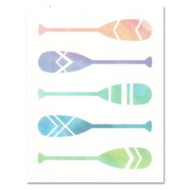Canoe Paddle Watercolor-Style Blank Note Card for Camping Enthusiasts by Nerdy Words (Set of 10)