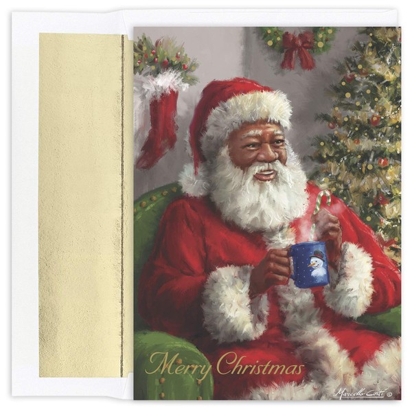 Masterpiece Studios Holiday Collection 16-Count Boxed Christmas Cards With Foil-Lined Envelopes, 7.8" x 5.6", Embossed Merry Christmas Santa (934700M)
