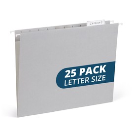 25 Blue Summit Supplies Grey Hanging File Folders Letter Size - Durable 11pt Paper, Hanging File Folders Gray, Plastic Tabs and Inserts Included, Perfect for Office Organization