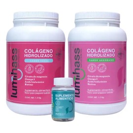 Pack 2 - Colágeno Hidrolizado Lumihass Sabor Arándano Y Fresa 1.2 Kg + Détox de Regalo - 48 Porciones - Con Omega 3 + Aguacate + Magnesio + Acido Hial