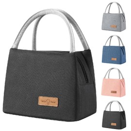 Aiuuee Cool Bag, Lunch Bags, Large, Portable Lunch Bag, Aluminium Coated Thermal Bag, Triple Insulated Cool Bag, Picnic Bag for Work, School, Picnic, Travel (Black)