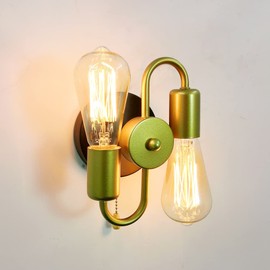 VinTopsh Pull Chain Switch Wall Sconces,2-Light Industrial Metal Wall Light Fixtures Sconces Wall Lighting for Bedroom Bathroom Kitchen Porch (Gold)