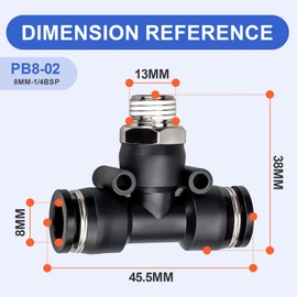 Bwintech 10 Pcs Male Branch Tee 8mm Tube OD x 1/4" BSP Thread Push to Connect Fittings PB8-02