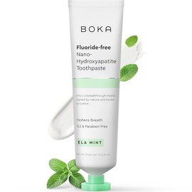 Pasta dental sin flúor Boka, pasta dental con nano hidroxiapatita, apropiada para dientes sensibles - para cuidado oral de adultos y niños - sabor a menta Ela, 4 onzas líquidas / 118.29 mililitros, 1