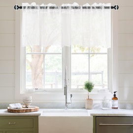 DWCN Valance for Kitchen, Sheer Valance for Windows, Cafe, Bathroom, Rod Pocket Voile Short Sheer Curtains, 1 Panel, 52W x 18L Inch, White