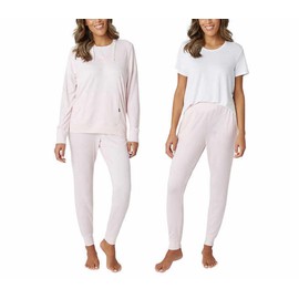 Eddie Bauer Women's 3 Piece Ultra Soft Hacci Lounge PJ Set, Hoodie, Tee, and Jogger (as1, alpha, l, regular, regular, Pink)