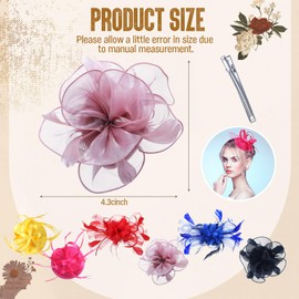 Roshtia 6pcs DIY Women Fascinator Hats for Derby Party, DIY Fascinator Hats Flower Mesh Feather on Headband with Hair Clips for Tea Party Wedding (Vivid)