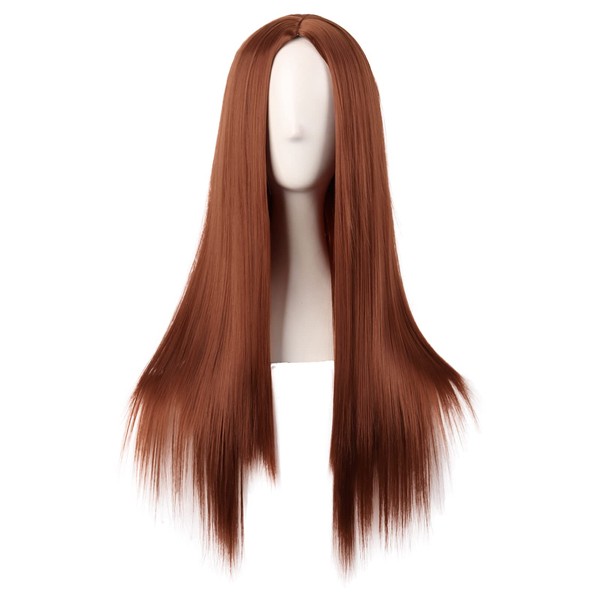 MapofBeauty 28 Inch/70 cm Women Special Long Straight Part Bangs Synthetic Wig (Ginger Orange)