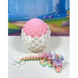 3D Printed Baby Dragon with Dragon Egg, 6" Rainbow Articulated Cherry Blossom Baby Dragon, Fidget Toy for Autism ADHD, Executive DEST Toy, BD004-MAC-WPE