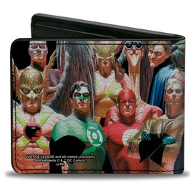 Buckle-Down Men's PU Bifold Wallet League Justice Issue #1 18-Character Cover Pose, Multicolor, 4.0" x 3.5"