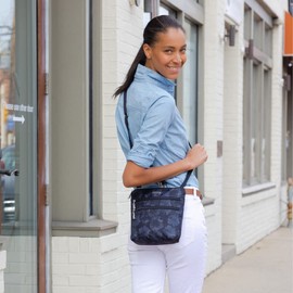 Baggallini Women's Essential Crossbody Bag Built-in RFID Card Holder-Cross Body Purse with Quick-Access Phone Pocket, Charcoal Gray