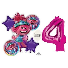 Trolls World Tour Poppy 4th Birthday Party Decorations Bouquet of Balloons