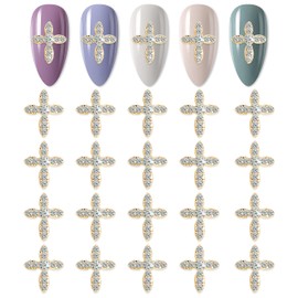 SILPECWEE Cross Charms for Nails Cross Nail Charms 3d Nail Art Charms Nail Rhinestone Diamond Crystal Alloy Nail Jewels Nail Decoration for Nail Art Accessories(Gold/20pcs)