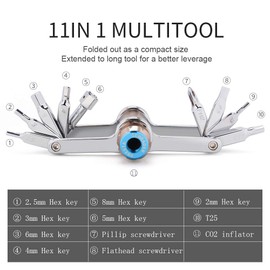 Herramienta para bicicleta Mini 11 en 1 multiherramienta – Herramienta de cadena/Torx/Hex/Destornillador para bicicleta – Herramientas de reparación mecánica de ciclismo con inflador de CO2
