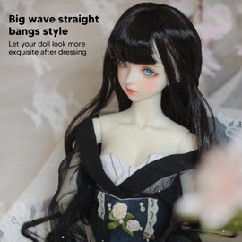 Doll Wig, High Temperature Delicate Synthetic Hair Beautiful Doll Long Curly Wig for Head Circumference 6.1-6.7 Inches (Black)