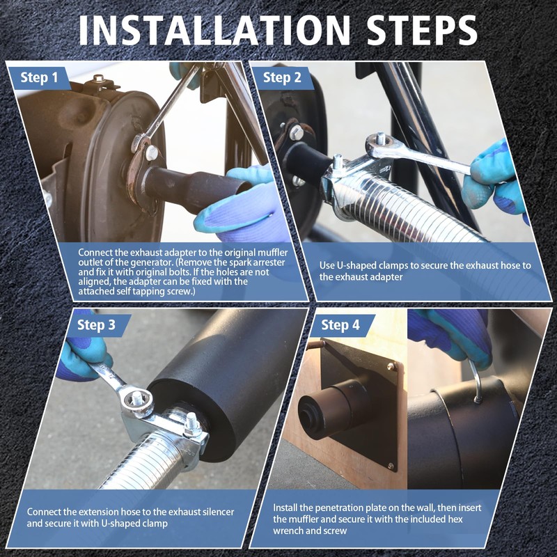 Generator Exhaust Extension Kit, Generator Silencer Kit with Three Adapters,