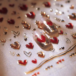 Valentine's Day 5D Embossed Nail Art Stickers Gold Heart Nail Decals Self Adhesive Bronzing Star Moon Nail Stickers Valentines Pink Romantic Heart Nail Design Stickers for Women Girls Acrylic DIY Nail