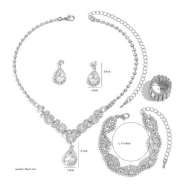 XFSRG Damen Schmuck Set Strassstein Ohrringe Halskette Armband Ring Klassisch 4 Stück Frauen Schmuck mit Cubic Hypoallergene Modeschmuck Geschenke