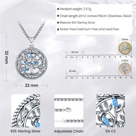 Eusense Tree of Life Pendant 925 Sterling Silver Necklace Tree Life Gifts Jewellery for Mother's Day Women Ladies Girls, Sterling Silver, No Gemstone
