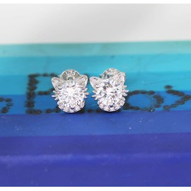 MixiuEuro Women Girls Cat Stud Earrings 925 Sterling Silver Cubic Zirconia Cat Heart love Stud Earrings Jewellery Gift For Girls Child