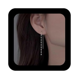 Cybche Boho Shimmering Chain Earrings Long Ear Threader Chain Earrings Silver Chain Tassel Earrings Coin Chain Drop Earrings Sequin Chain Dangle Earrings Jewelry for Women