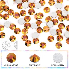 Novani Rhinestones Flatback Rhinestones Glass Nail Gems Stones Jewels Round Gemstones Non-Hotfix Crystal,SS6,1440 Pieces,Gold