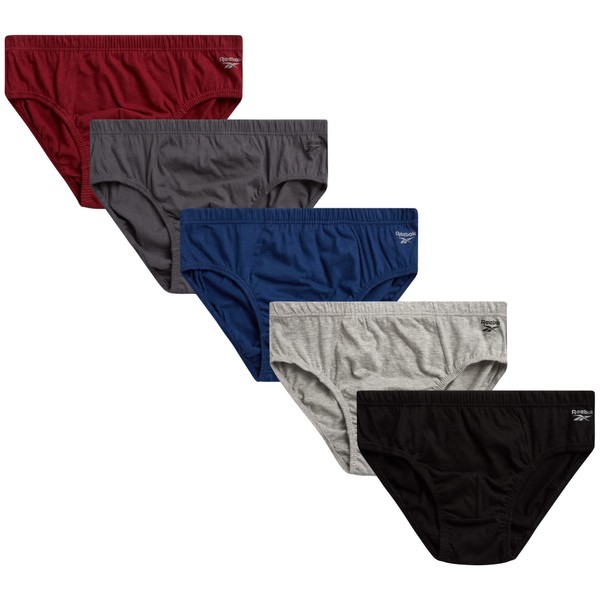 Reebok Men's Underwear - Low Rise Briefs with Contour Pouch (5 Pack), Size Medium, Burgundy/Charcoal/Blue/Light Grey/Black