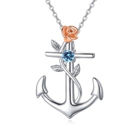 Dishowme Anchor Pendant Necklace Crystal Rhinestone Rose Flower Necklace Twisted Leaf Jewelry for Women Girls, Rhinestone Metal, Rhinestone