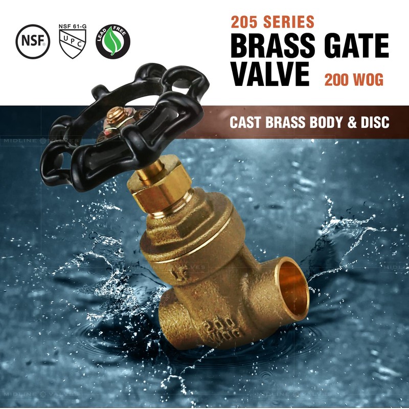 Midline Valve 427D336 Gate Valv, 1-1/4 in. SWT, Cast Brass