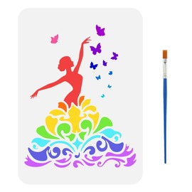FINGERINSPIRE Painting Stencil Dancer with 1 Plastic Brush 21 x 29.7 cm Baroque Dancer Stencil Butterfly Stencil Women Pattern Template for Painting on Wall Wood DIY Home Decoration