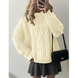 PRETTYGARDEN Women's Oversized Fall Sweaters 2025 Casual Long Sleeve Crewneck Chunky Cable Knit Pullover Tops Winter Clothes (Beige,Medium)
