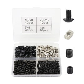 BLCCLOY 160Pcs 2020 Aluminum Extrusion M5 T Slot Nuts and Bolts Screws 20 Series Extruded Hardware Drop in T Nut and Set Screw for 20/20 80 20 2040 T V Slot Black Aluminum Profile Accessories