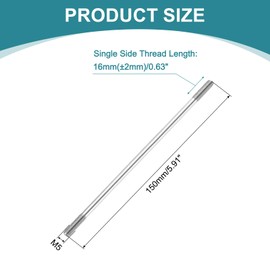 sourcing map 5pcs Double Ended Stud Screws, M5x150mm 304 Stainless Steel Dual Threaded Rod Bolts with Nuts and Flat & Lock Washers Double End Threaded Stud Screw Bolt for House Maintenance