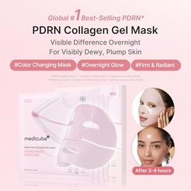 medicube Máscara de gel de jalea de colágeno rosa con ADN de salmón y PDRN | Máscara facial de una noche para piel de brillo de vidrio - elasticidad, 