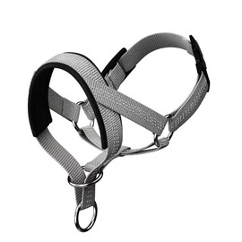 Dog Head Collar with Silk Thread, Soft and Adjustable Head Halter Collar for Small Medium Large Dogs in Striped Pattern(M,Grey)