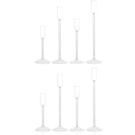 Willceka Candle Holder, Glass Taper Candle Tall Candlestick Holder, 4 Different Heights, for Table Centerpiece, Wedding, Party, Clear, 8pcs
