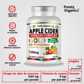 Vinagre De Manzana Complex Gold 200 Caps Purely Organics Sabor Sin sabor