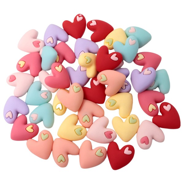 HONBAY 42PCS Candy Colors Love Heart Flatback Resin Charms Resin Heart Slime Charms Cute Resin Embellishments Double Heart Resin Cabochons Arts Crafts Jewelry Making Decoration Accessories - 7 Colors