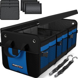 FORTEM Trunk Organizer For SUV Car Organizer and Storage, Multi-Compartment Storage Bag Car Accessories for Women Men, Perfect Christmas Gifts, 1680D Oxford, Non Slip Bottom, Straps, Soft Cover (90L)