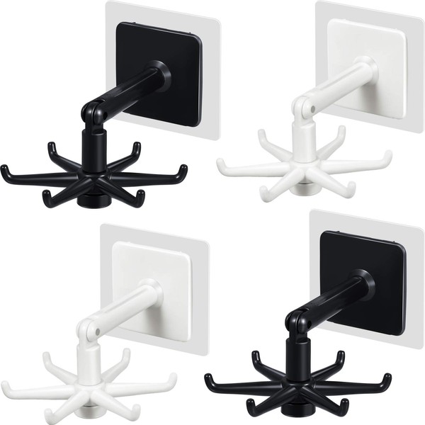 4 Pieces 360 Degrees Rotating Folding Hook Self-Adhesive 180 Degrees