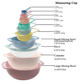 YINGJEE Mixing Bowls 10 Pieces, Food Grade Plastic Salad Bowl Set, Kitchen Bowls, Appliable Prep Bowls for Snacks, Fruits and Baking