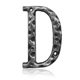 5.5 Inch House Numbers- Unique Cast Iron Metal Address/Mailbox Number for Outside or Front Door, Handmade Antique Silver Finish, Letter D