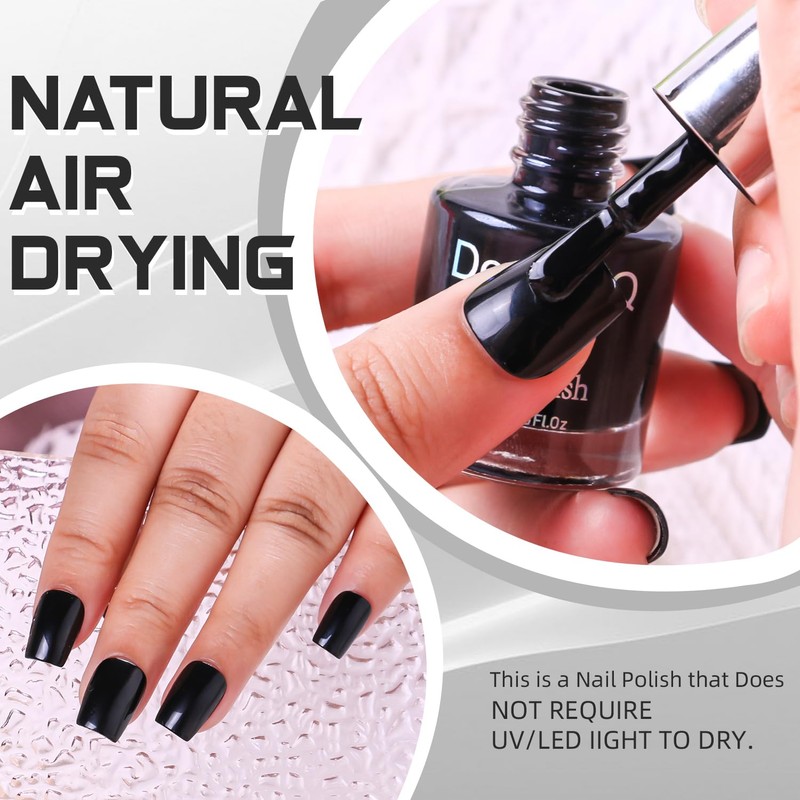 DouborQ Mysterious Black Color Nail Polish Finger Air Dry Long-lasting