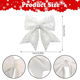 ACTOYS Pack of 10 Glitter Christmas Tree Bows, Gift Bows, Red Bows Christmas, Large Bow, Decorative Christmas (14 x 12 cm) (White)