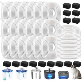 Cat Water Fountain Filters Replacement-24Pack Activated Carbon&Ion Exchange Resin Filters-Compatible with 67oz 95oz 135oz Pet Fountains-Improves Water Quality for Cats Dogs Stainless Steel Dispensers