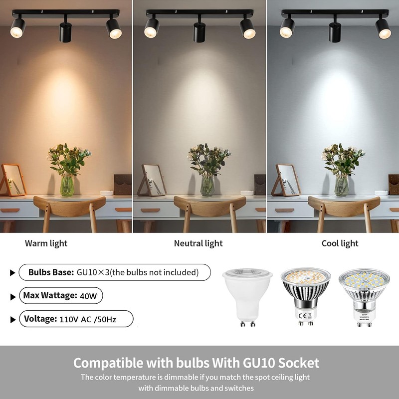 SGGSHENNAN Adjustable Spotlight Ceiling Light Fixture 3 Light Gu10 Track