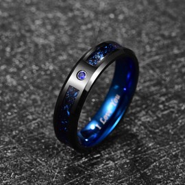 NUNCAD Men Classic 6mm Tungsten Carbide Ring for Men Women Black and Blue Wedding Ring CZ and Celtic Dragon Inlay Size 9 6Mm