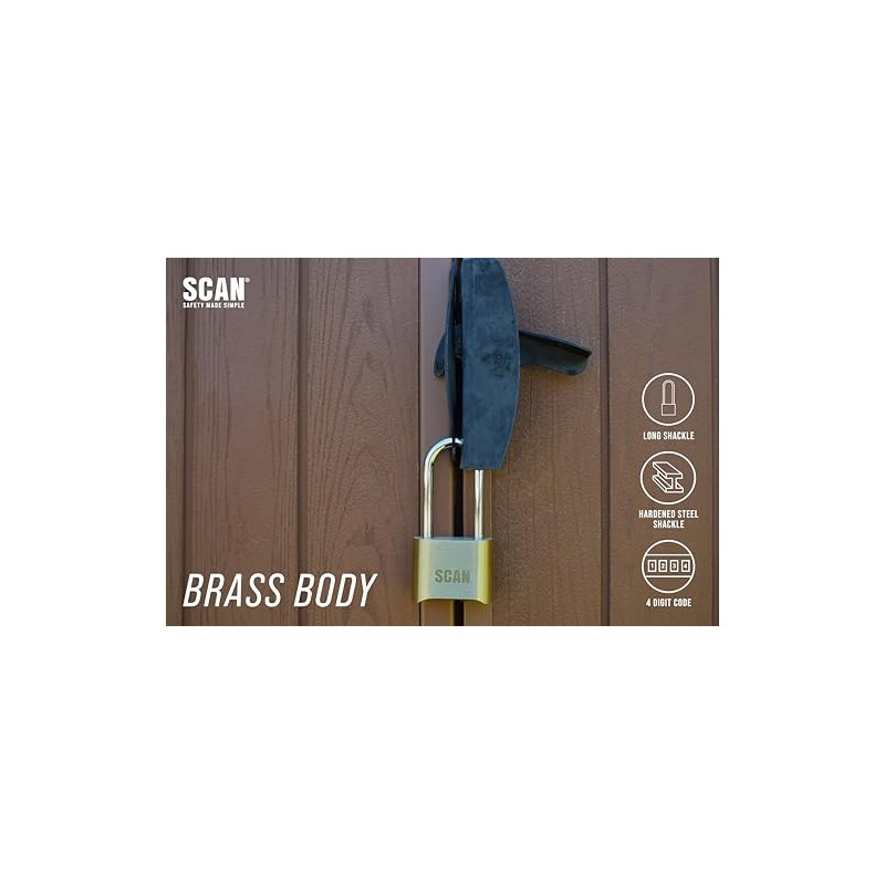 SCAN SCAPLBCOMLS Long Shackle Brass Padlock Combination, 50mm
